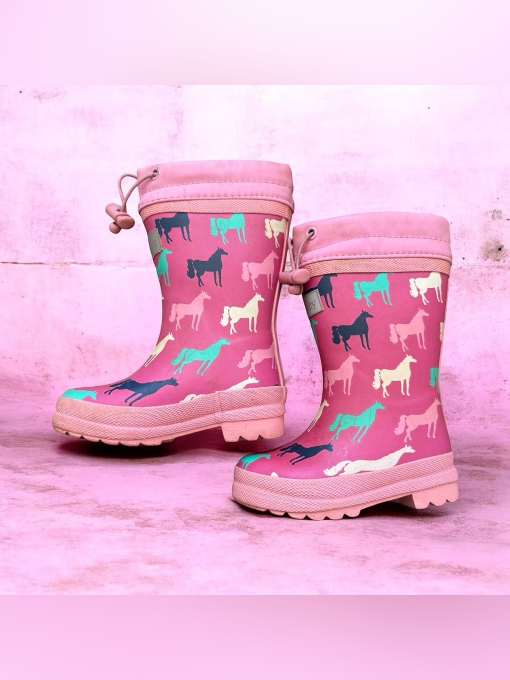 Hatley Toddler Size 6 Rain Boots Pink Horse Print Warm Fleece Lined